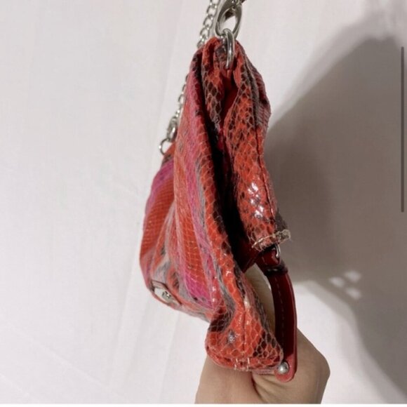 Vintage Nine West Pink Orange Reptile Print & Texture Shoulder Bag Purse Clutch - Picture 5 of 15